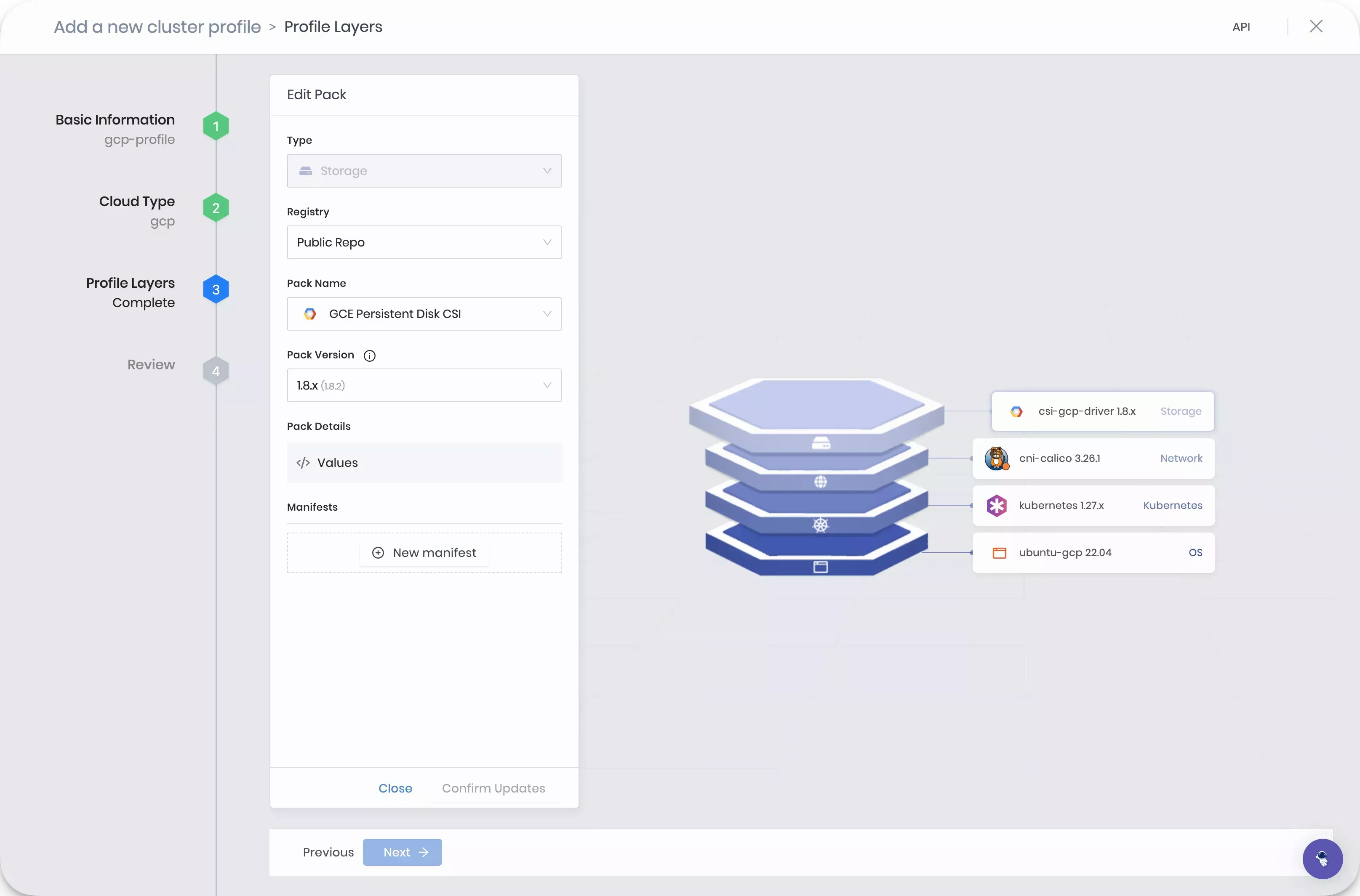 GCP cluster profile view