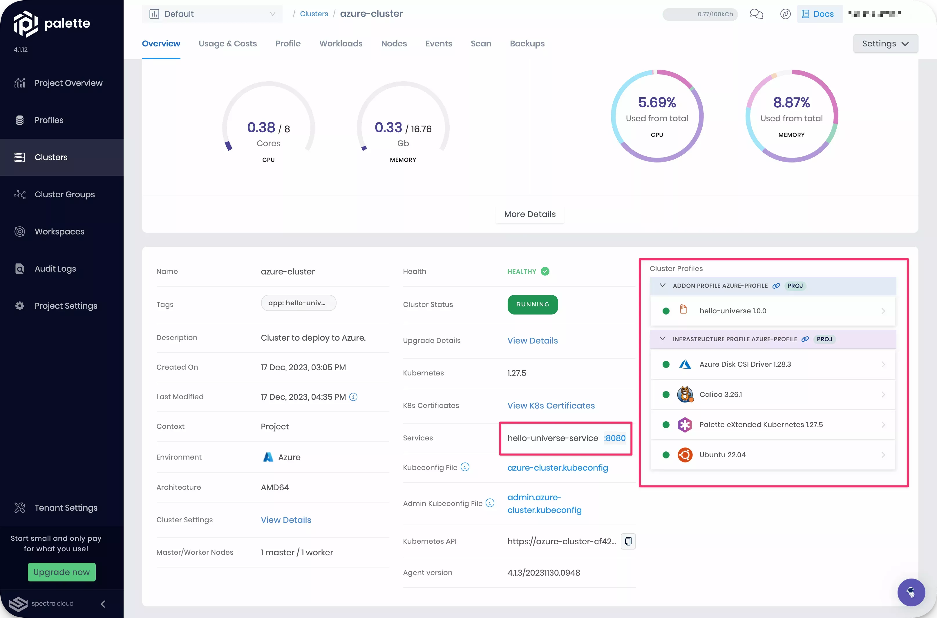 Image that shows completed cluster profile updates